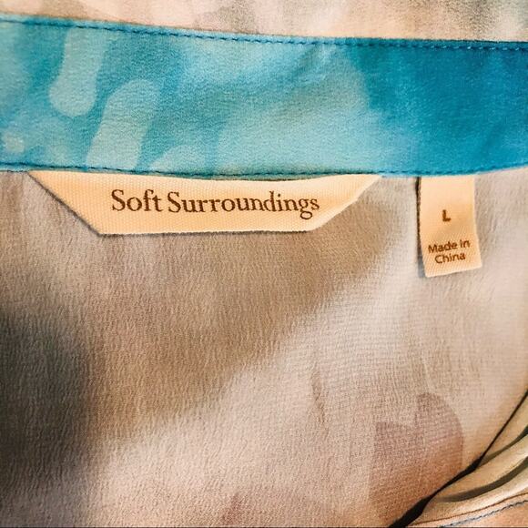 Soft Surroundings blue floral silk button top coastal preppy tropical large - Picture 6 of 9